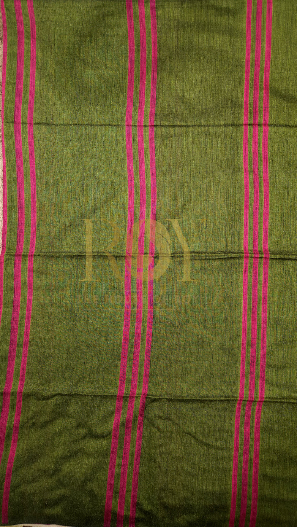 Green with Magenta Striped Khadi Mul Cotton Saree