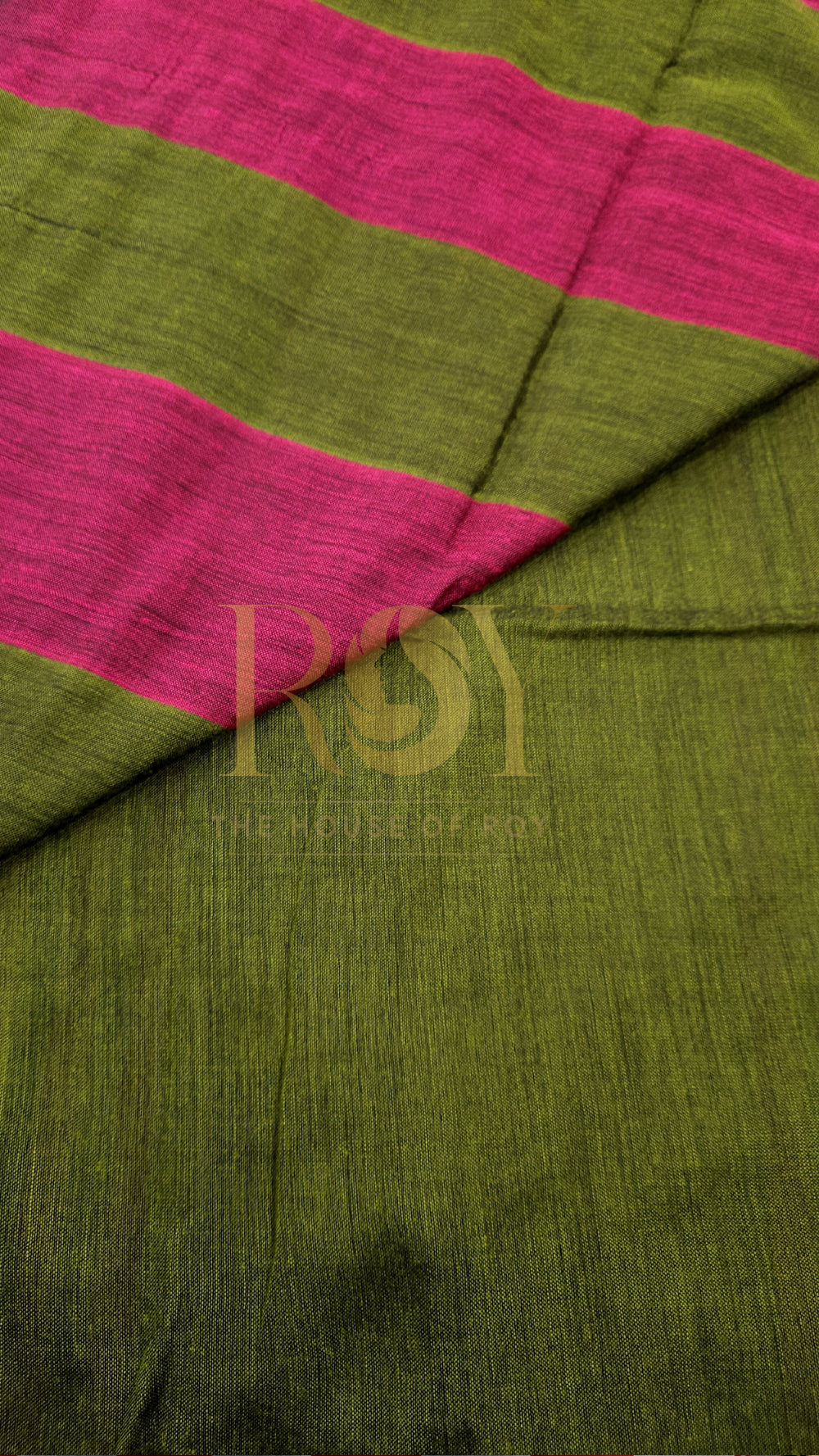 Green with Magenta Striped Khadi Mul Cotton Saree