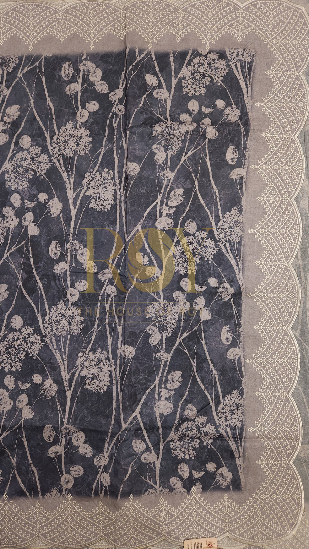 Grey Print Mix Tussar Saree
