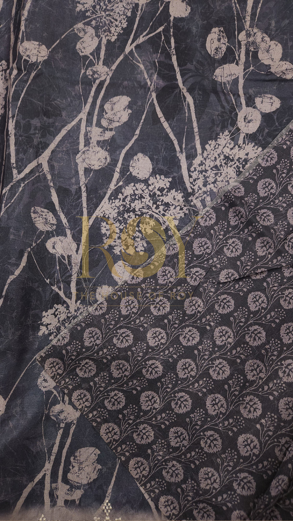 Grey Print Mix Tussar Saree
