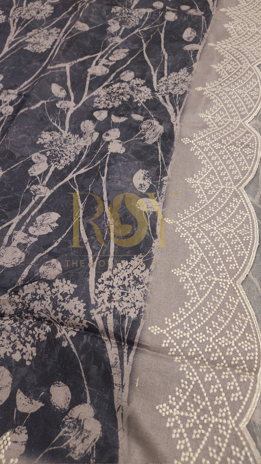 Grey Print Mix Tussar Saree