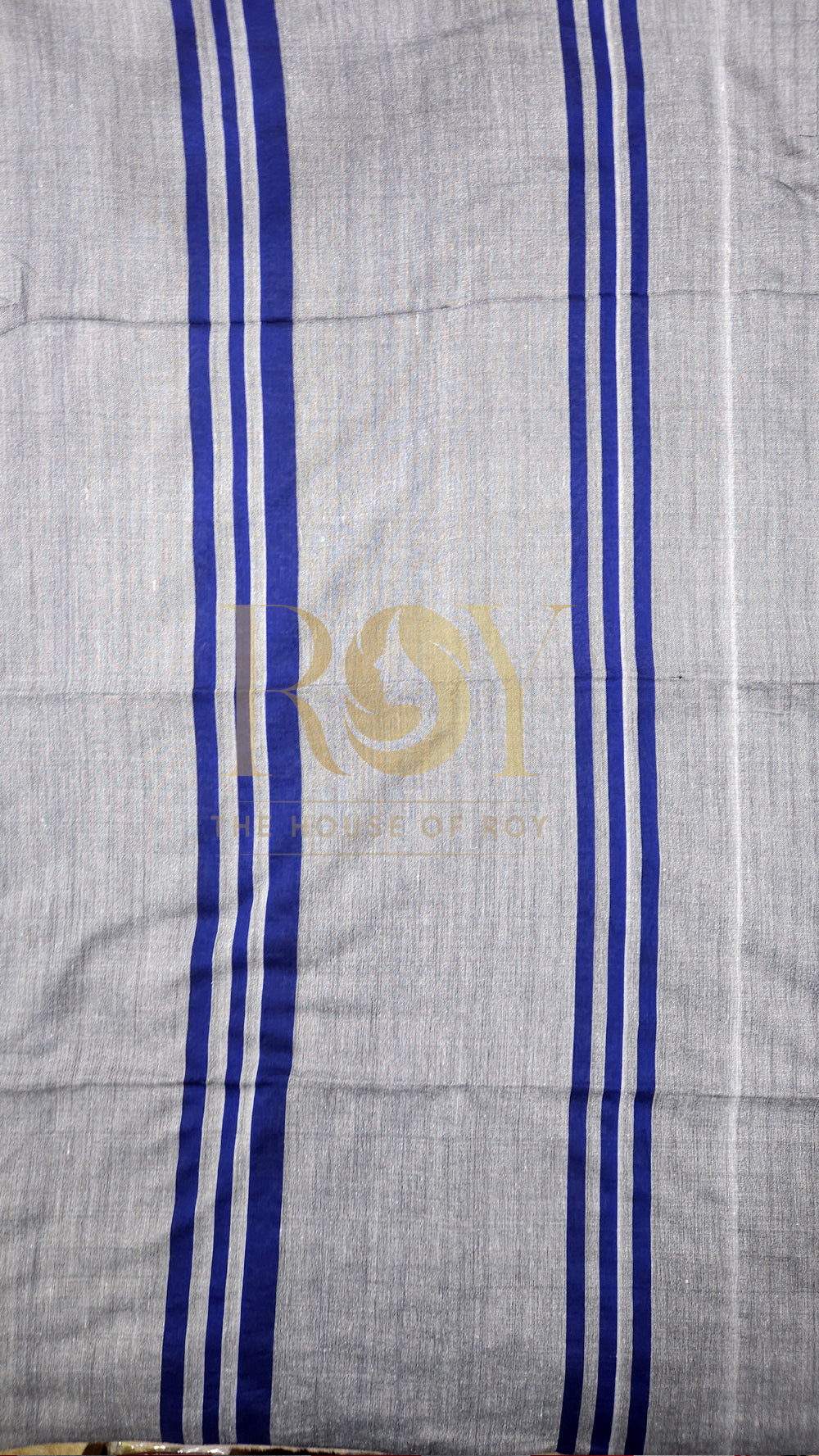 Grey with Blue Striped Khadi Mul Cotton Saree