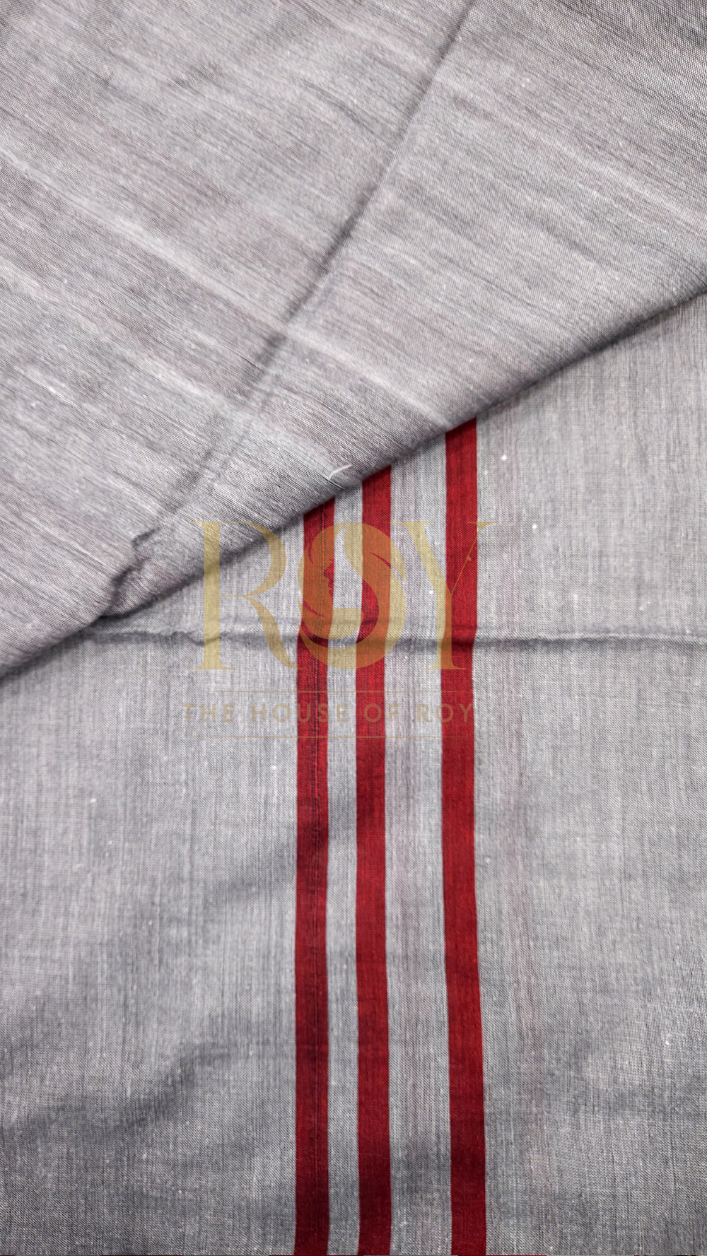 Grey with Maroon Striped Khadi Mul Cotton Saree