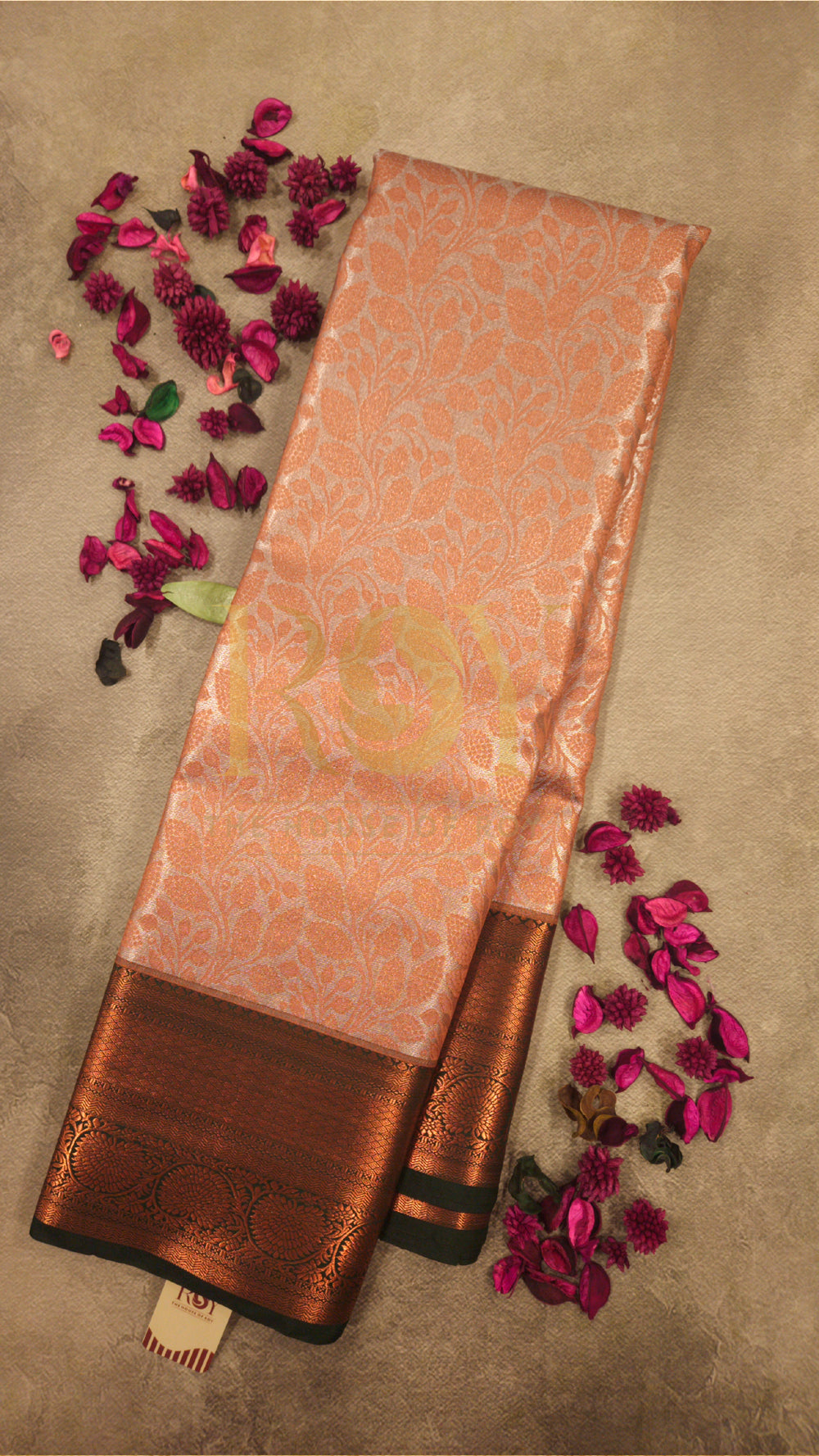 Ivory Copper Jari Leaf Tissue Jacquard Silk Saree