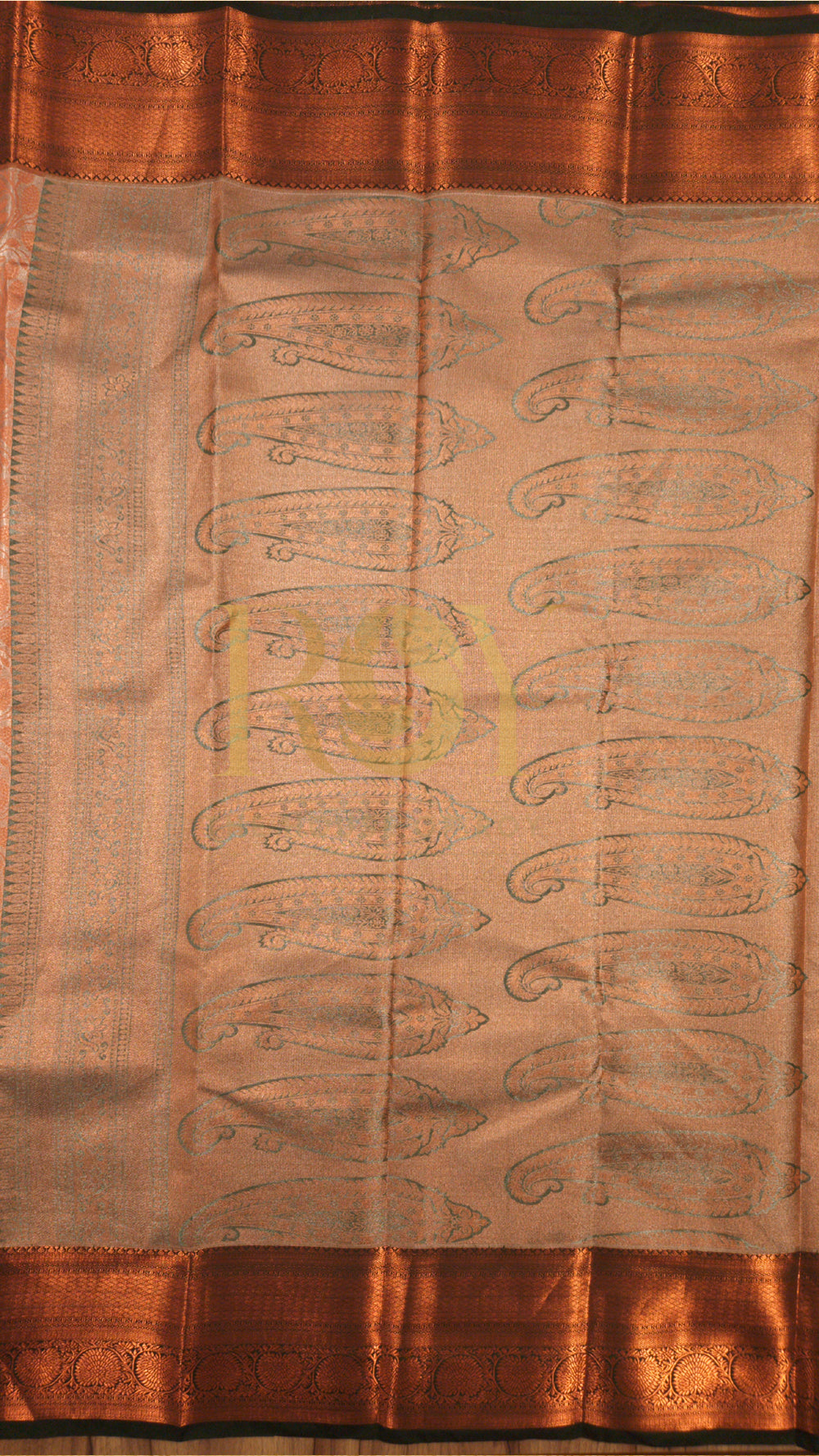 Ivory Copper Jari Leaf Tissue Jacquard Silk Saree