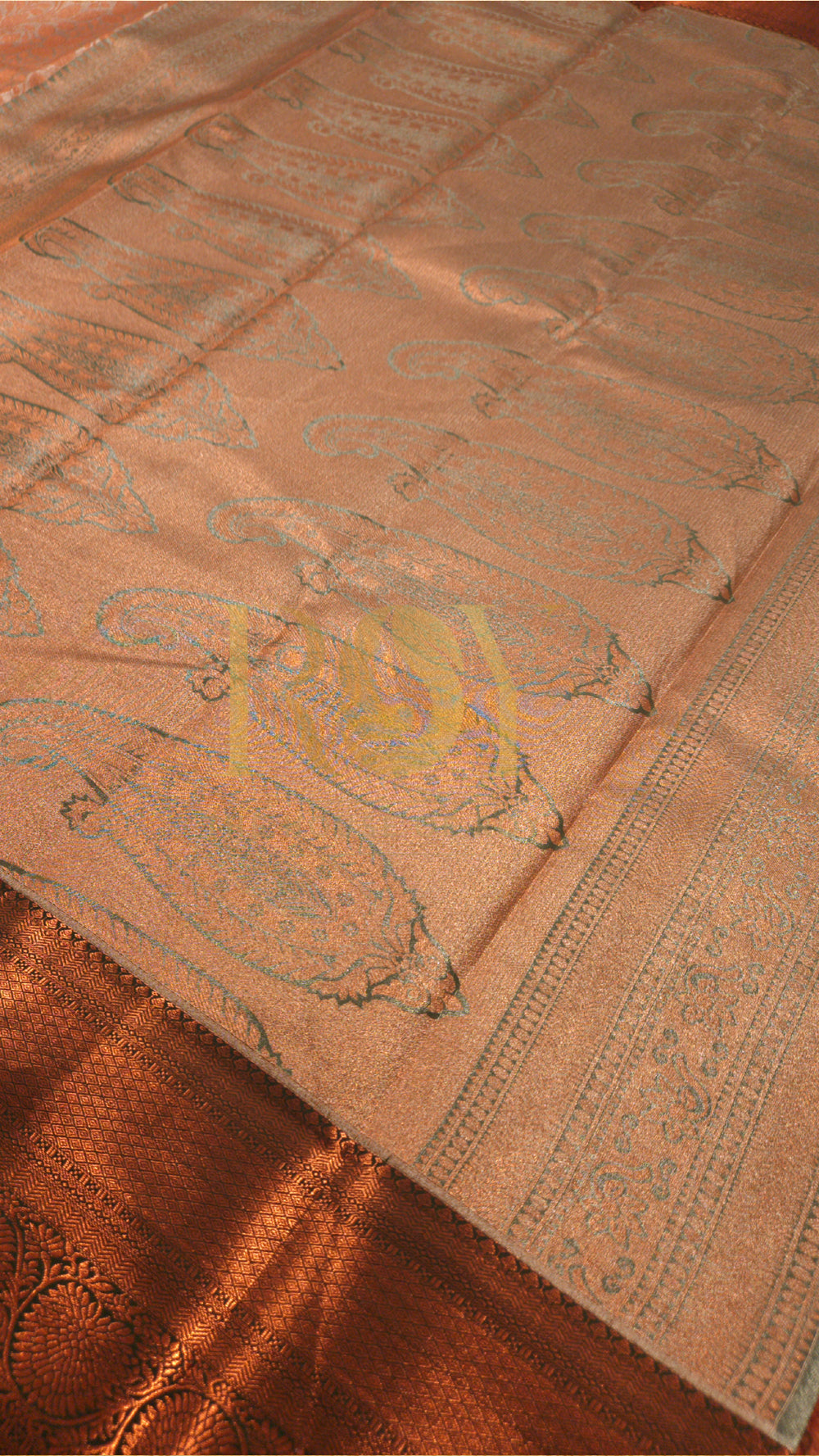 Ivory Copper Jari Leaf Tissue Jacquard Silk Saree