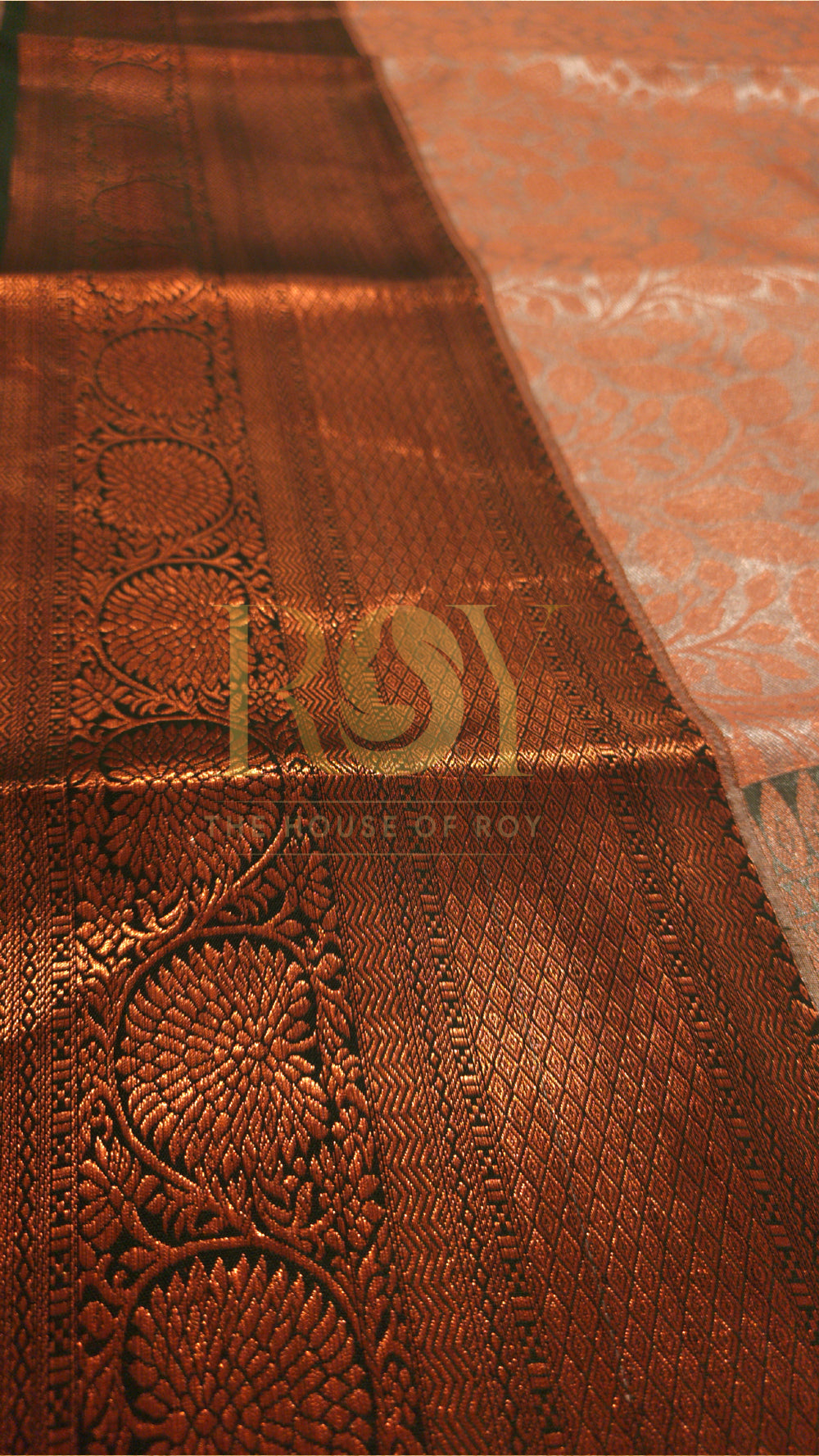 Ivory Copper Jari Leaf Tissue Jacquard Silk Saree