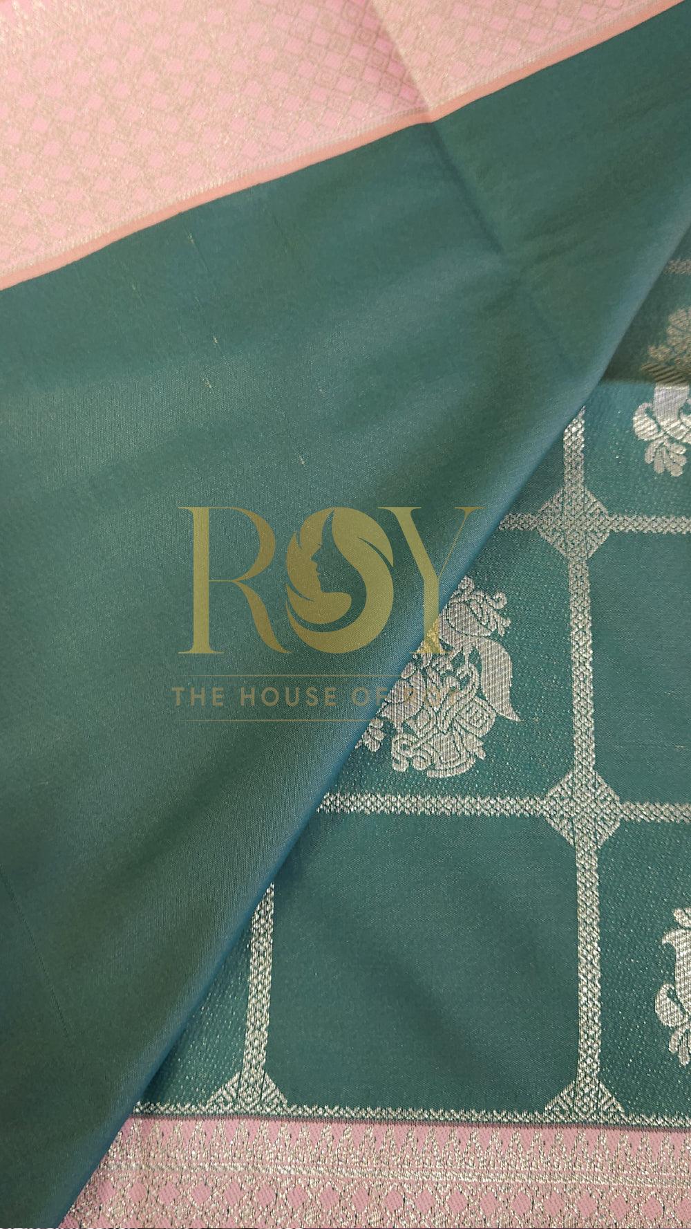 Jade green silver kattam zari Mix soft silk