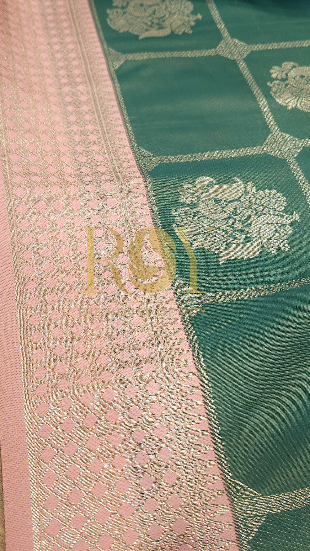 Jade green silver kattam zari Mix soft silk