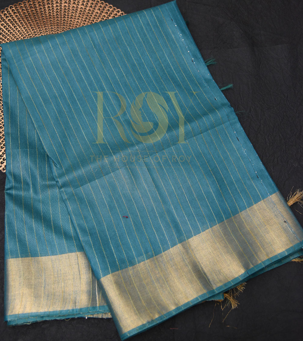 silk cotton saree firozi blue