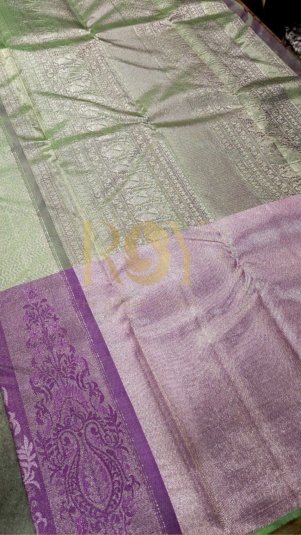 Pure Kancheepuram Silk Saree - Sage Green with Lavender