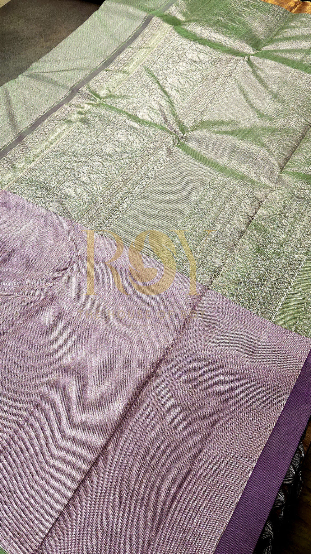 Pure Kancheepuram Silk Saree - Sage Green with Lavender