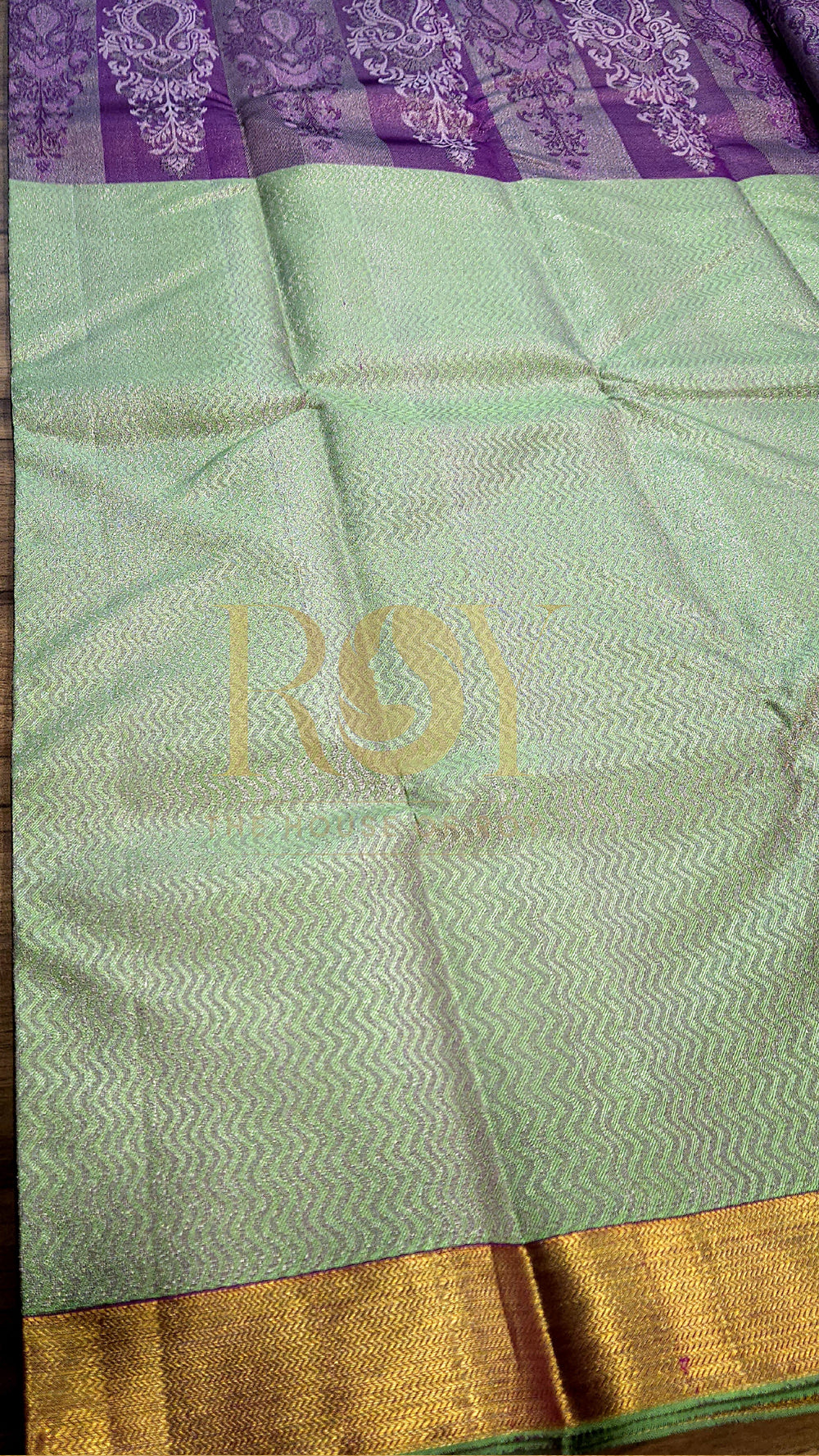 Pure Kancheepuram Silk Saree - Sage Green with Lavender