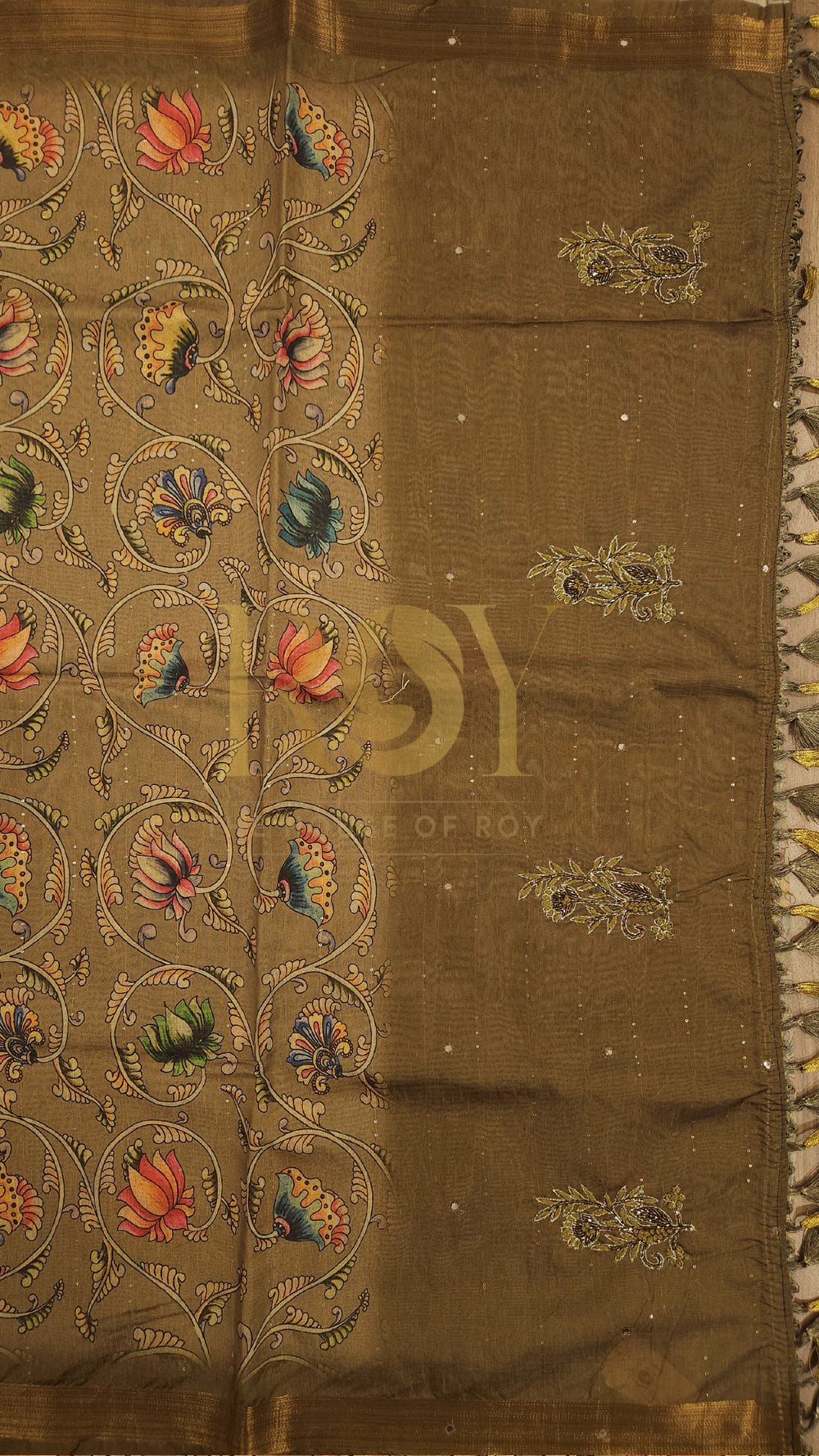 Khaki Green Printed Fancy Matka Silk Saree