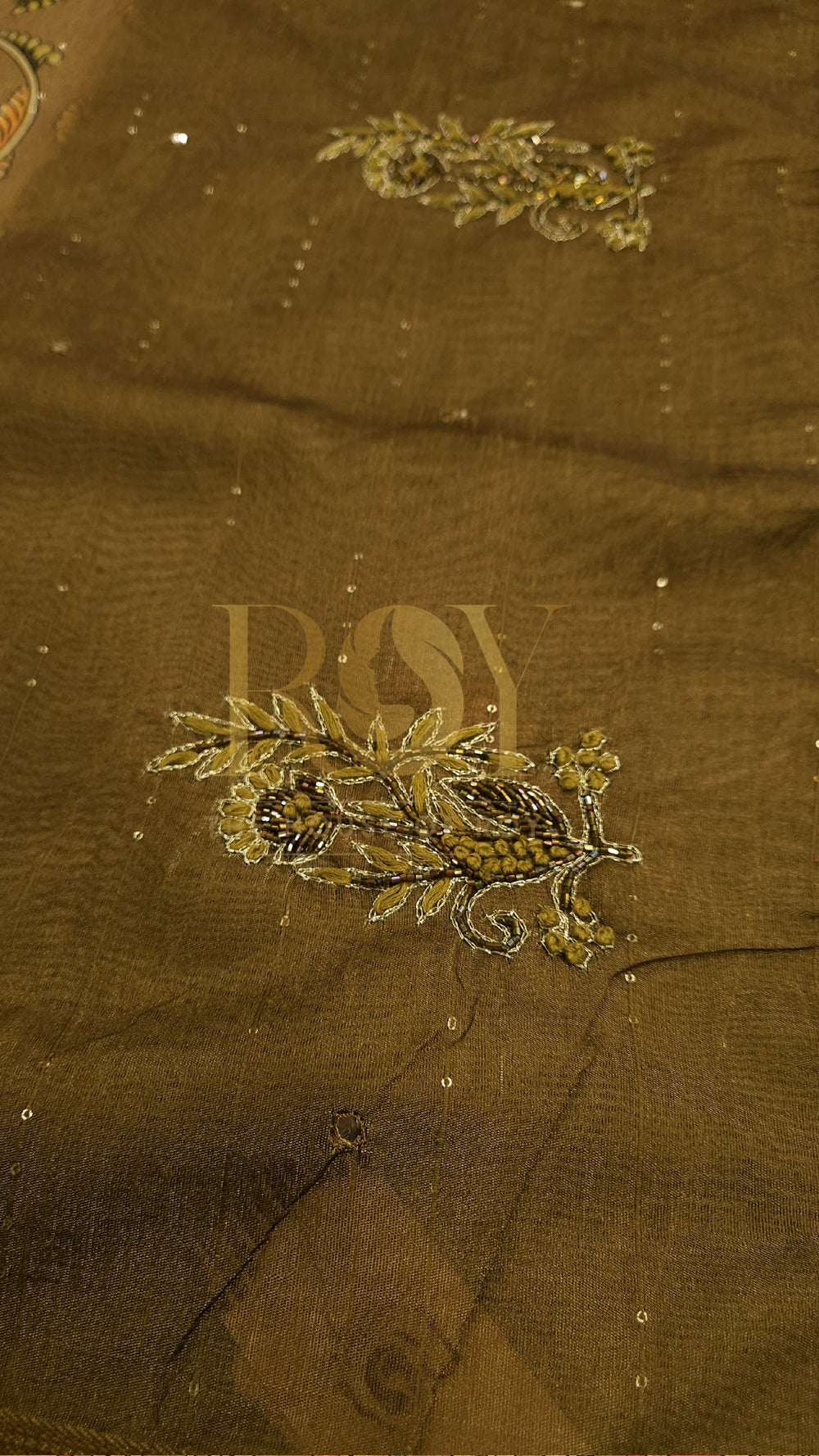Khaki Green Printed Fancy Matka Silk Saree