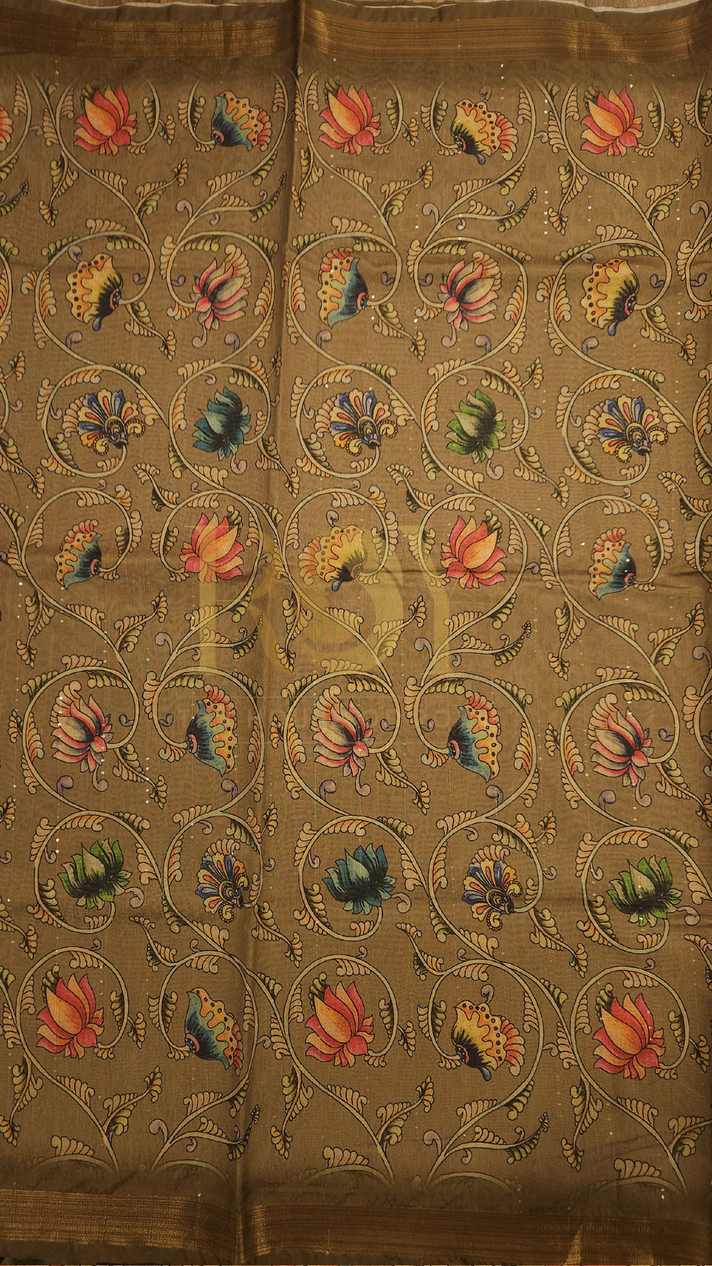 Khaki Green Printed Fancy Matka Silk Saree
