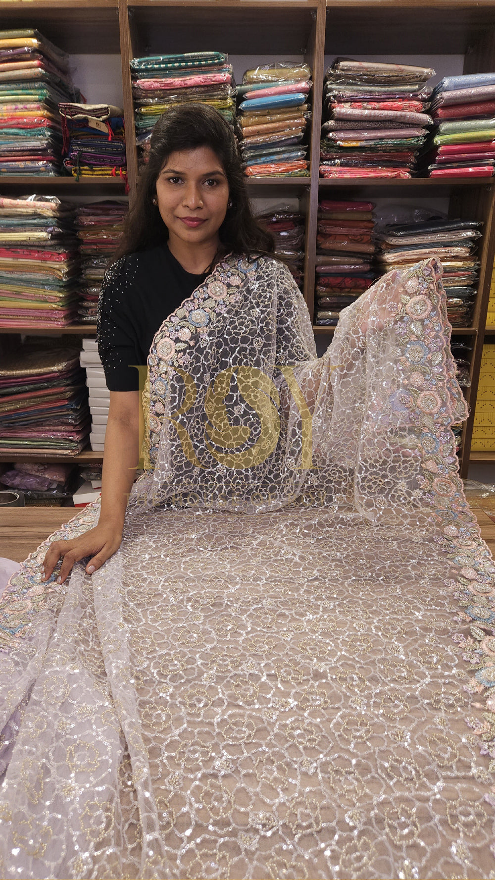 Lavender Designer Net Party Wear Saree