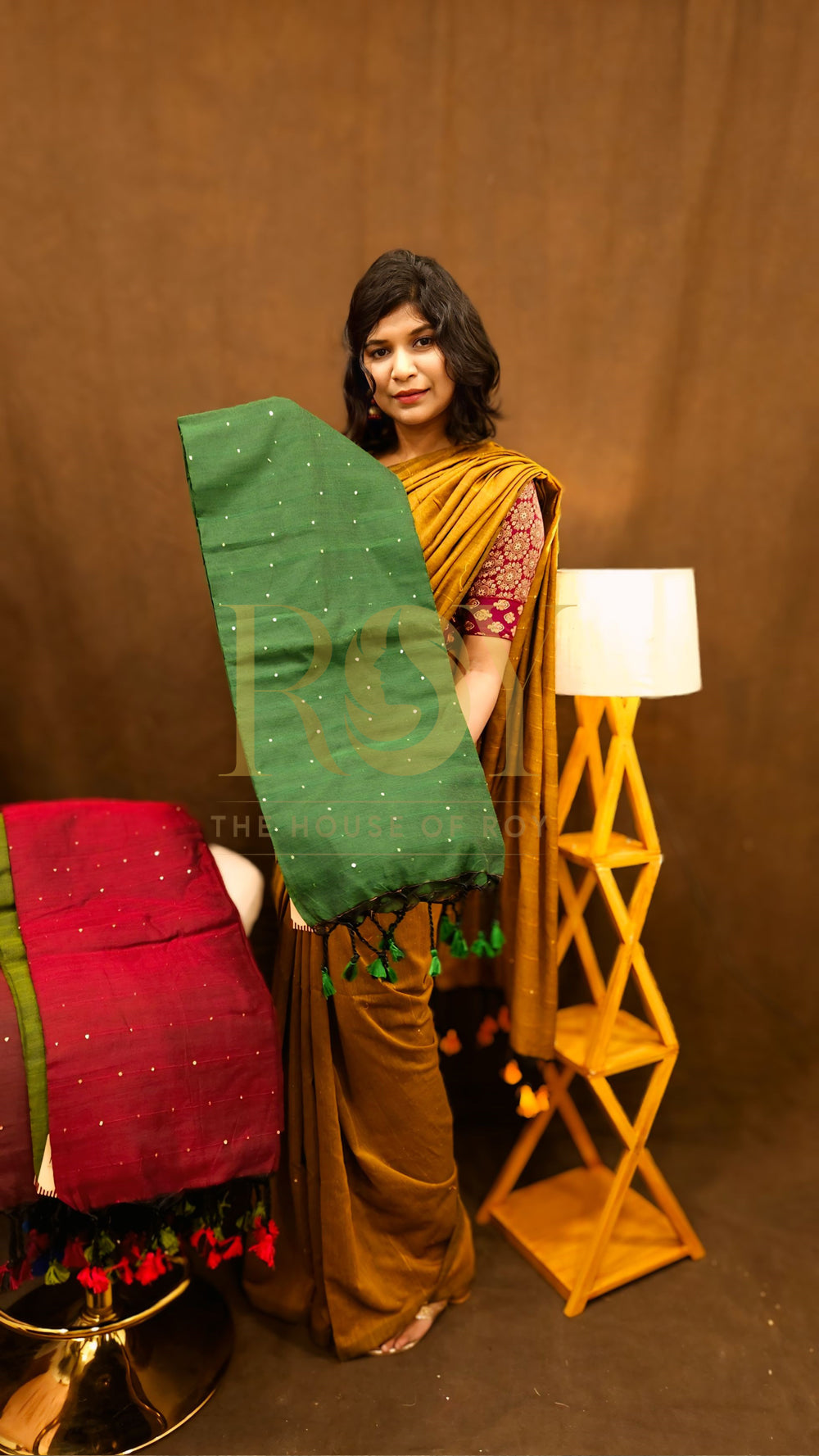 Leaf Green Sequinned Khadi Mul Cotton