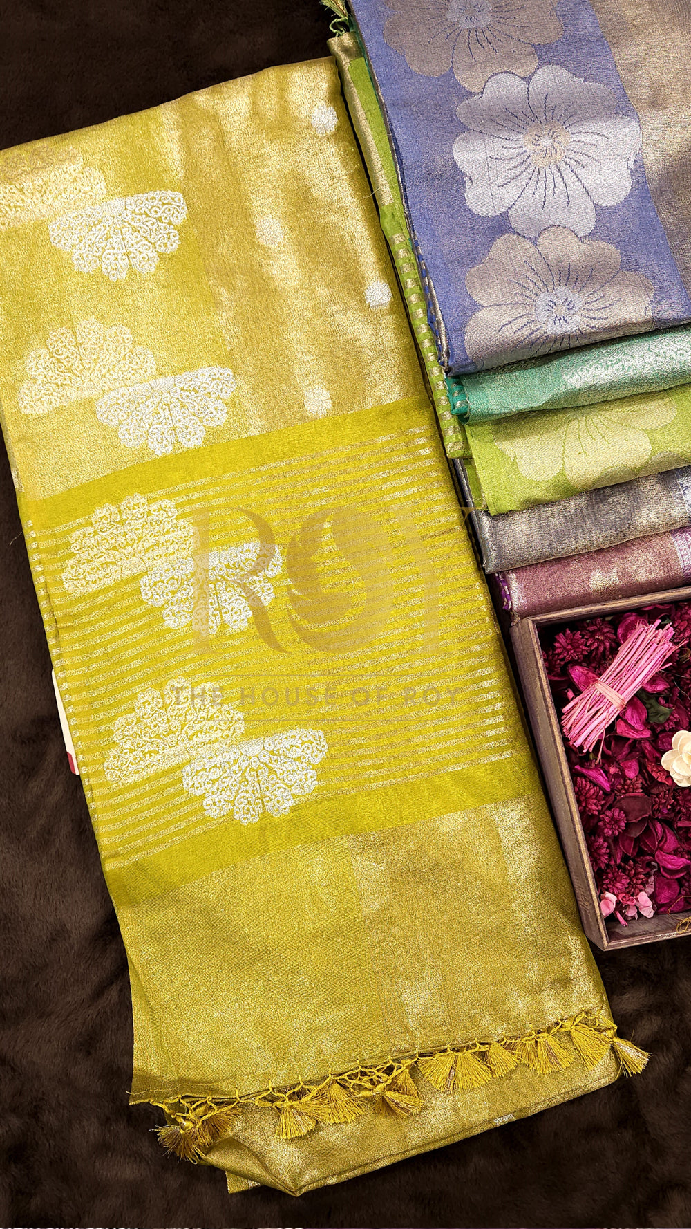 Lemon Yellow Kora Tissue Silk Saree