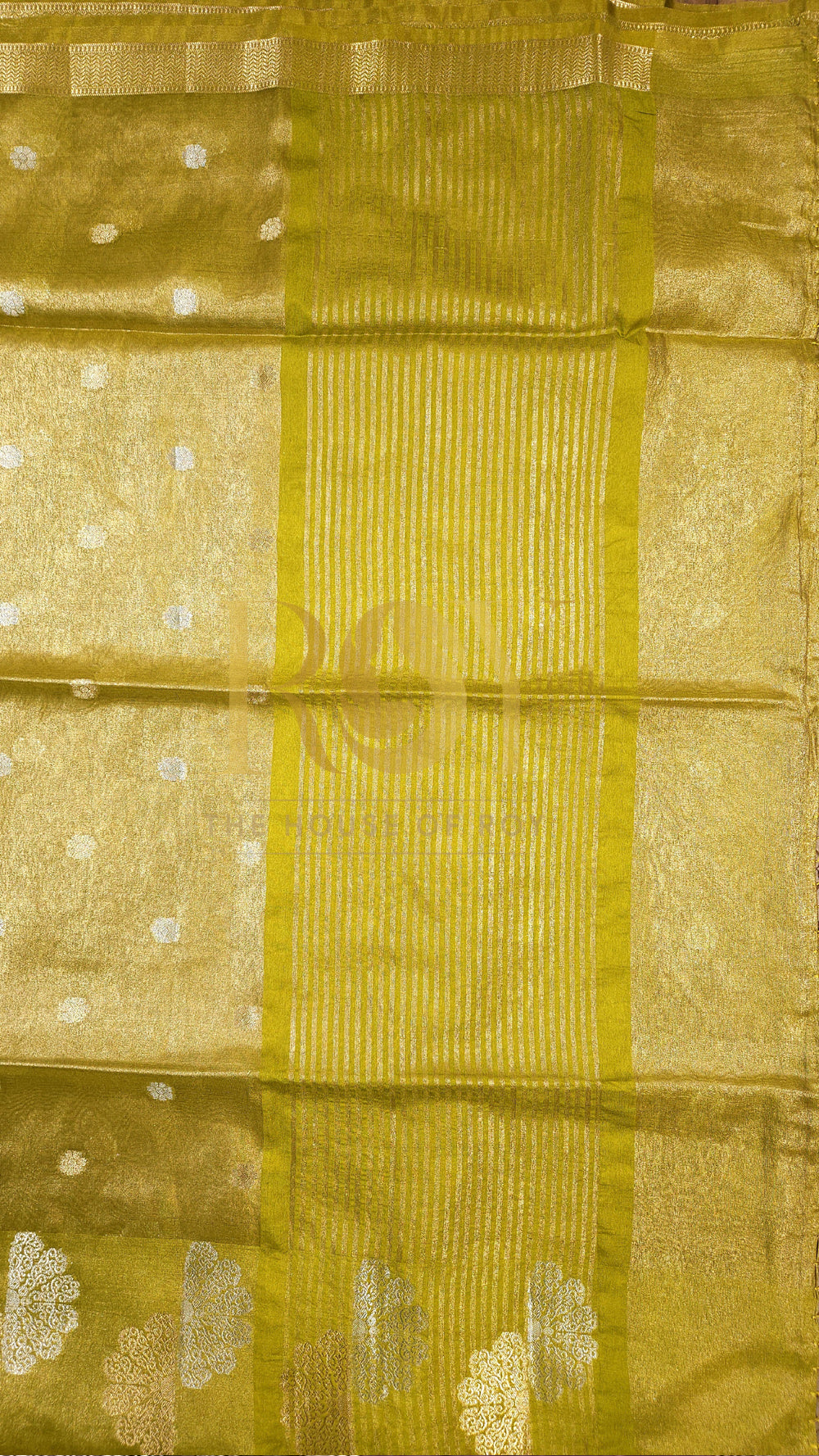 Lemon Yellow Kora Tissue Silk Saree