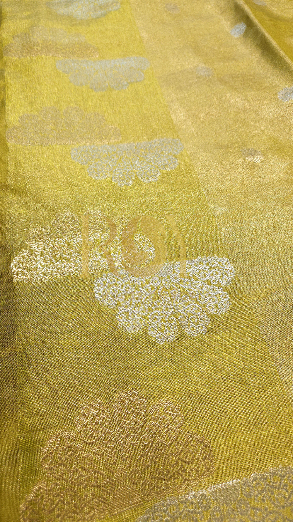 Lemon Yellow Kora Tissue Silk Saree