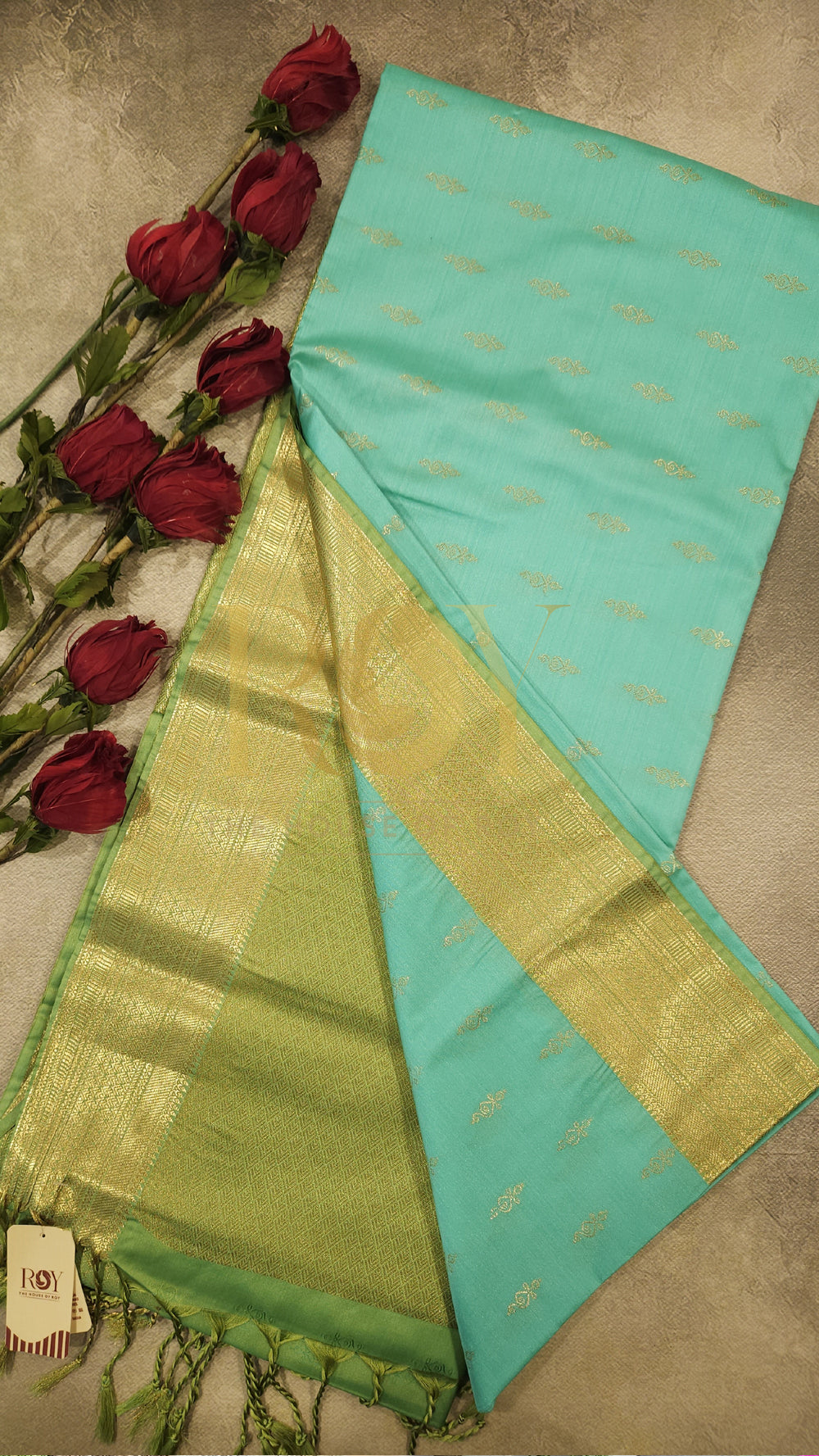 Light Aquamarine 1000 Butta Soft Silk Saree