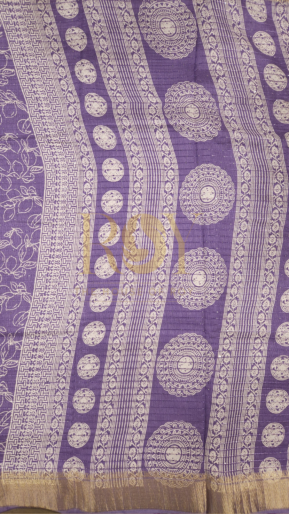 Lilac White Floral Print Sequinned Saree
