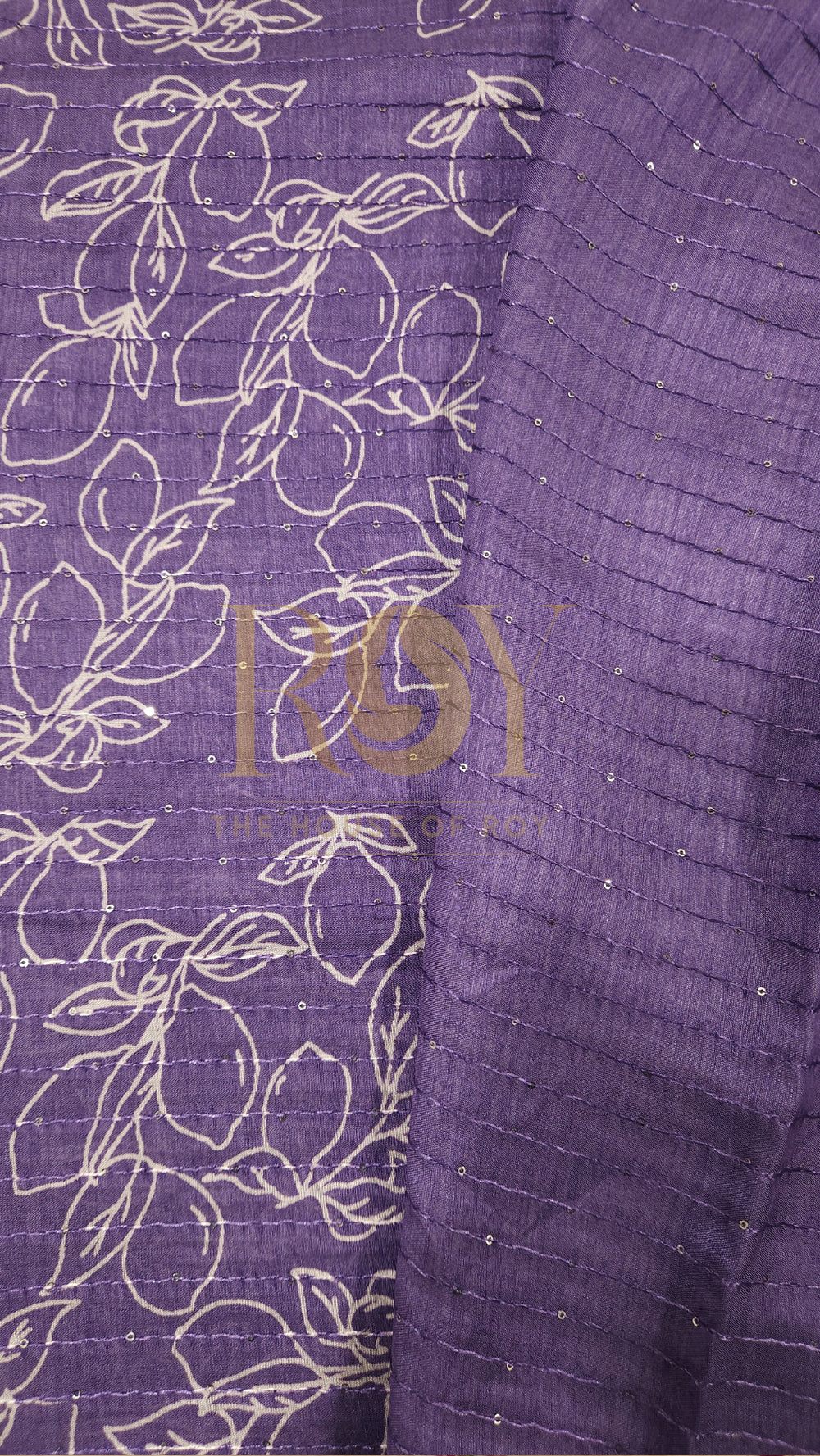 Lilac White Floral Print Sequinned Saree