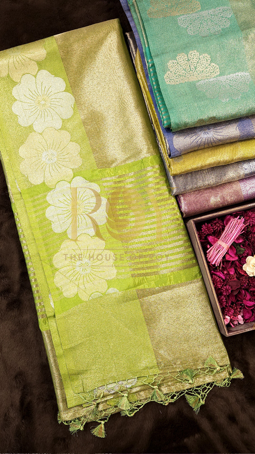 Lime Green Kora Tissue Silk Saree