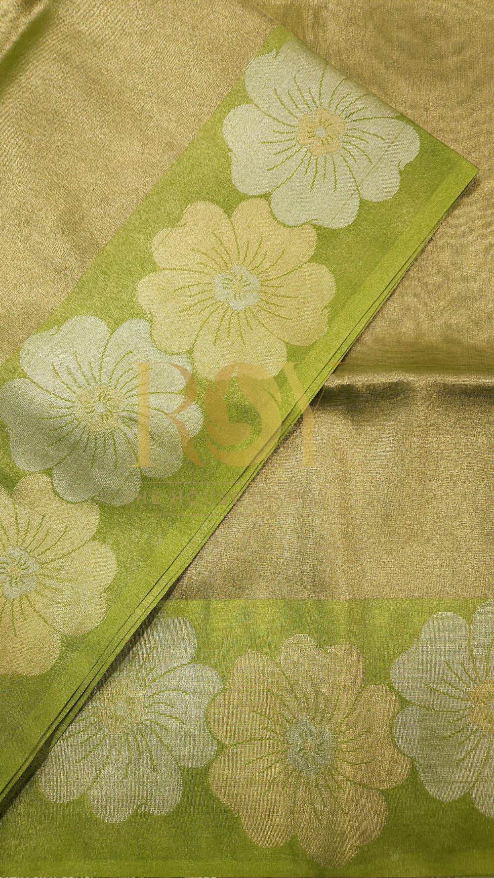 Lime Green Kora Tissue Silk Saree