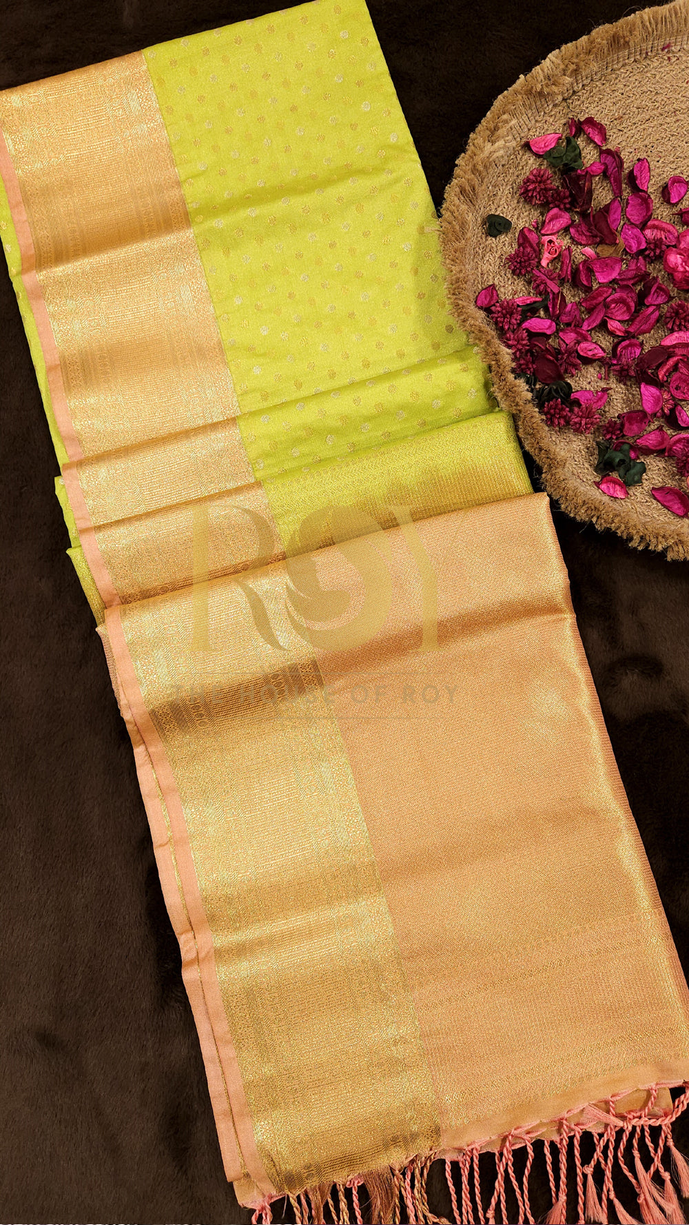 Lime Green Polka Dot Luxury Soft Silk Saree