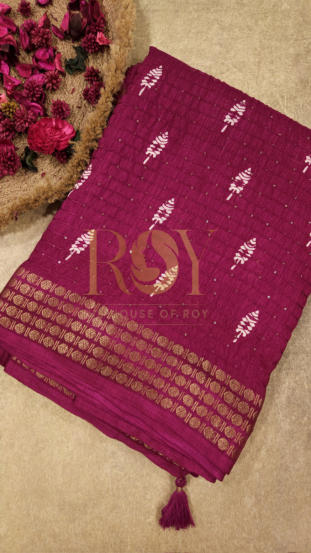 Magenta sequinned saree