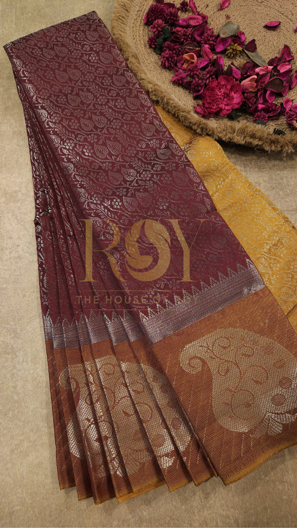 Maroon Silver Zari Mix Silk Saree