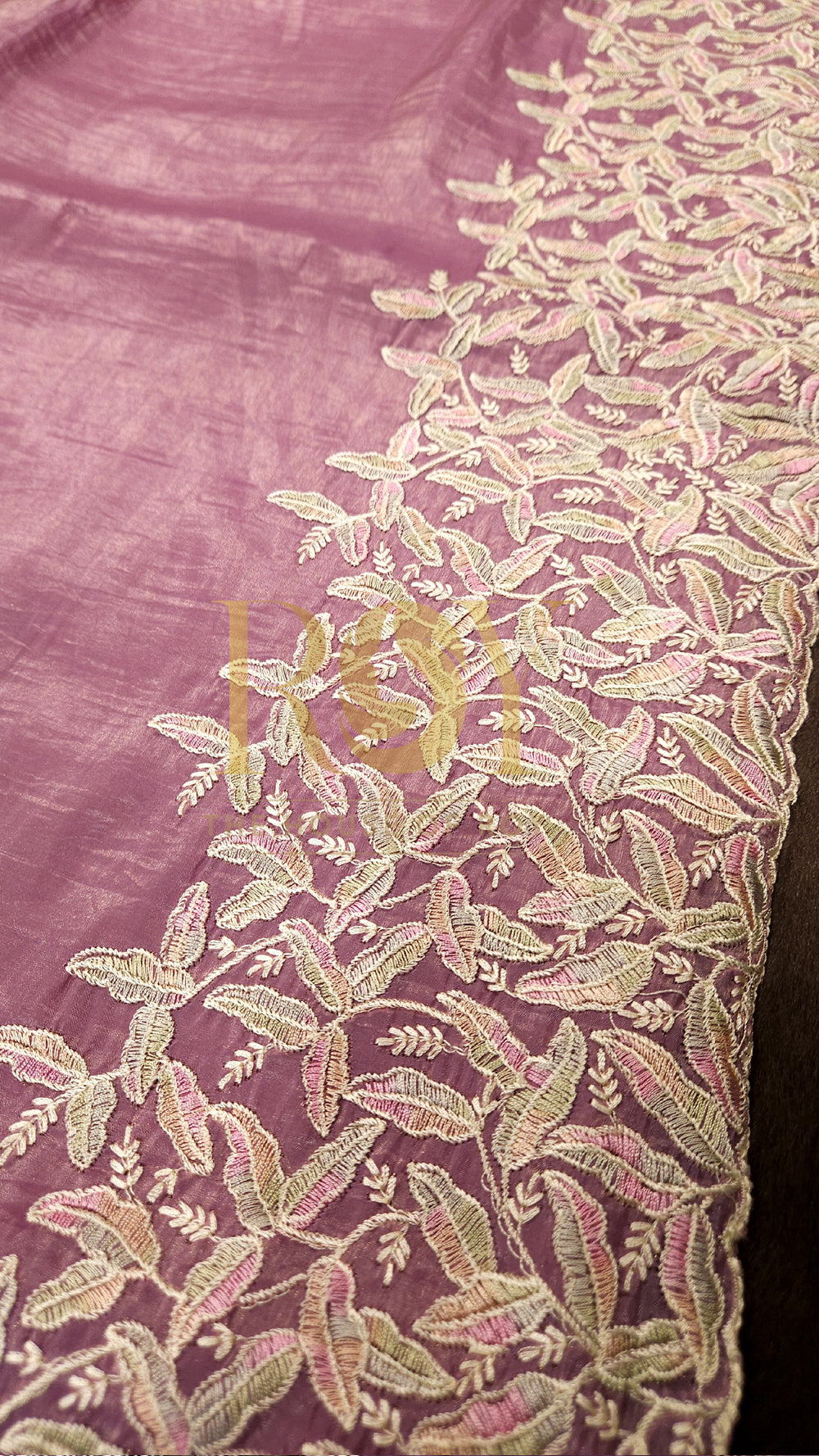 Mauve Pink Crushed Shimmer Organza Saree