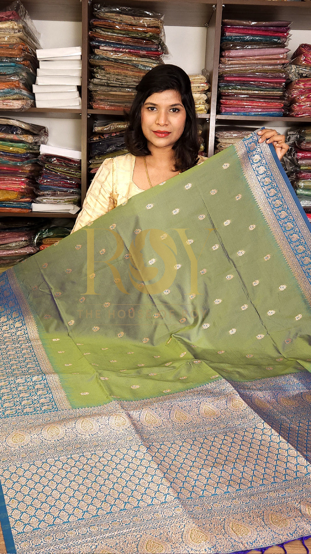 Moss green with peacock blue mix soft silk