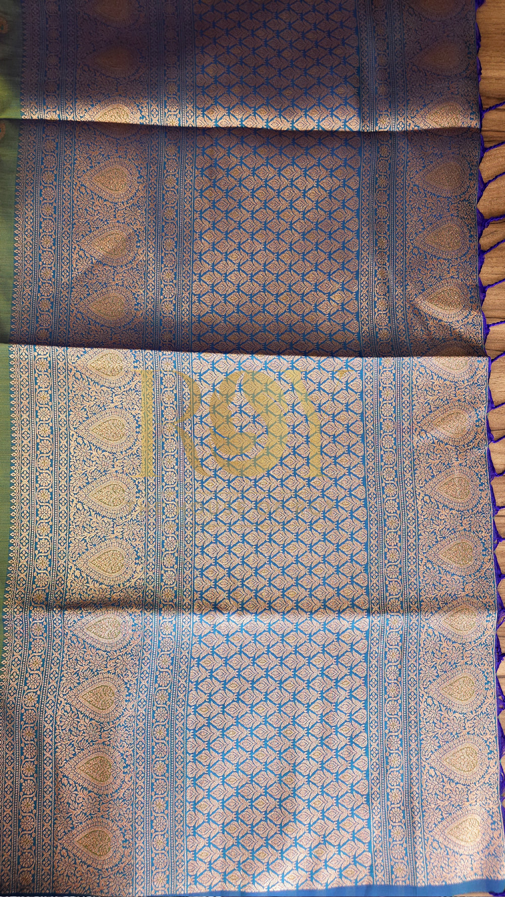 Moss green with peacock blue mix soft silk