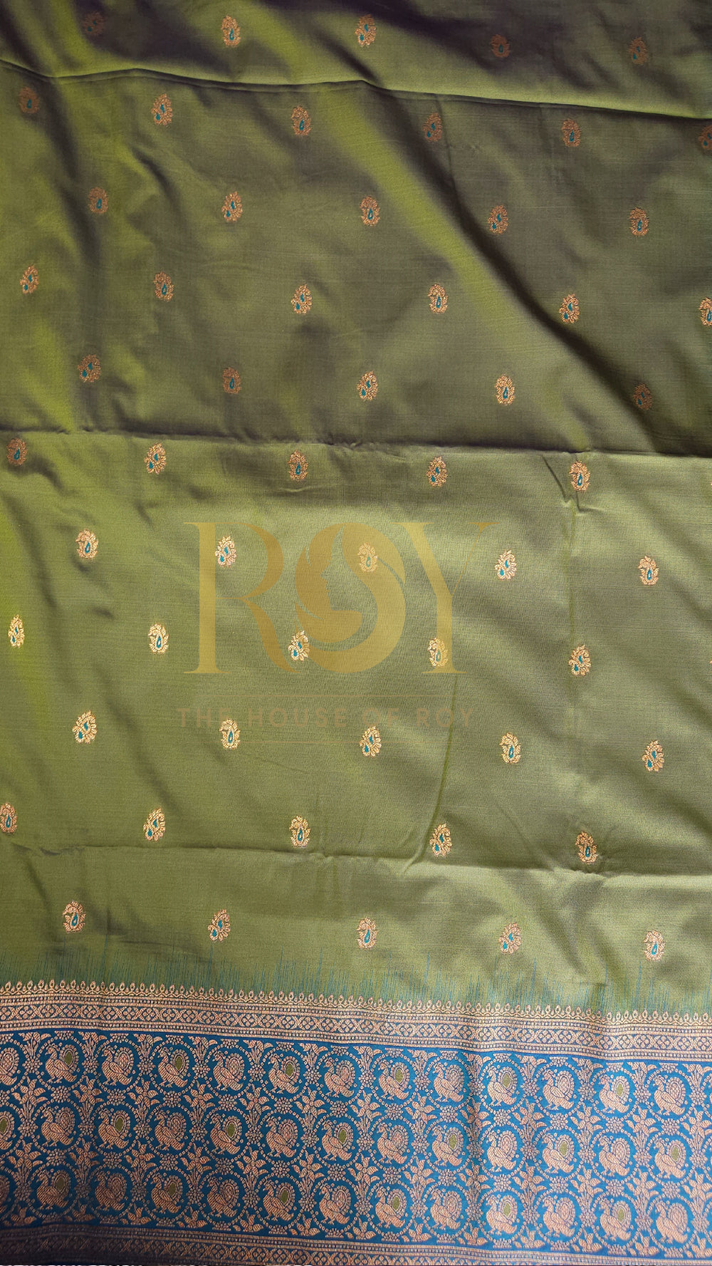 Moss green with peacock blue mix soft silk