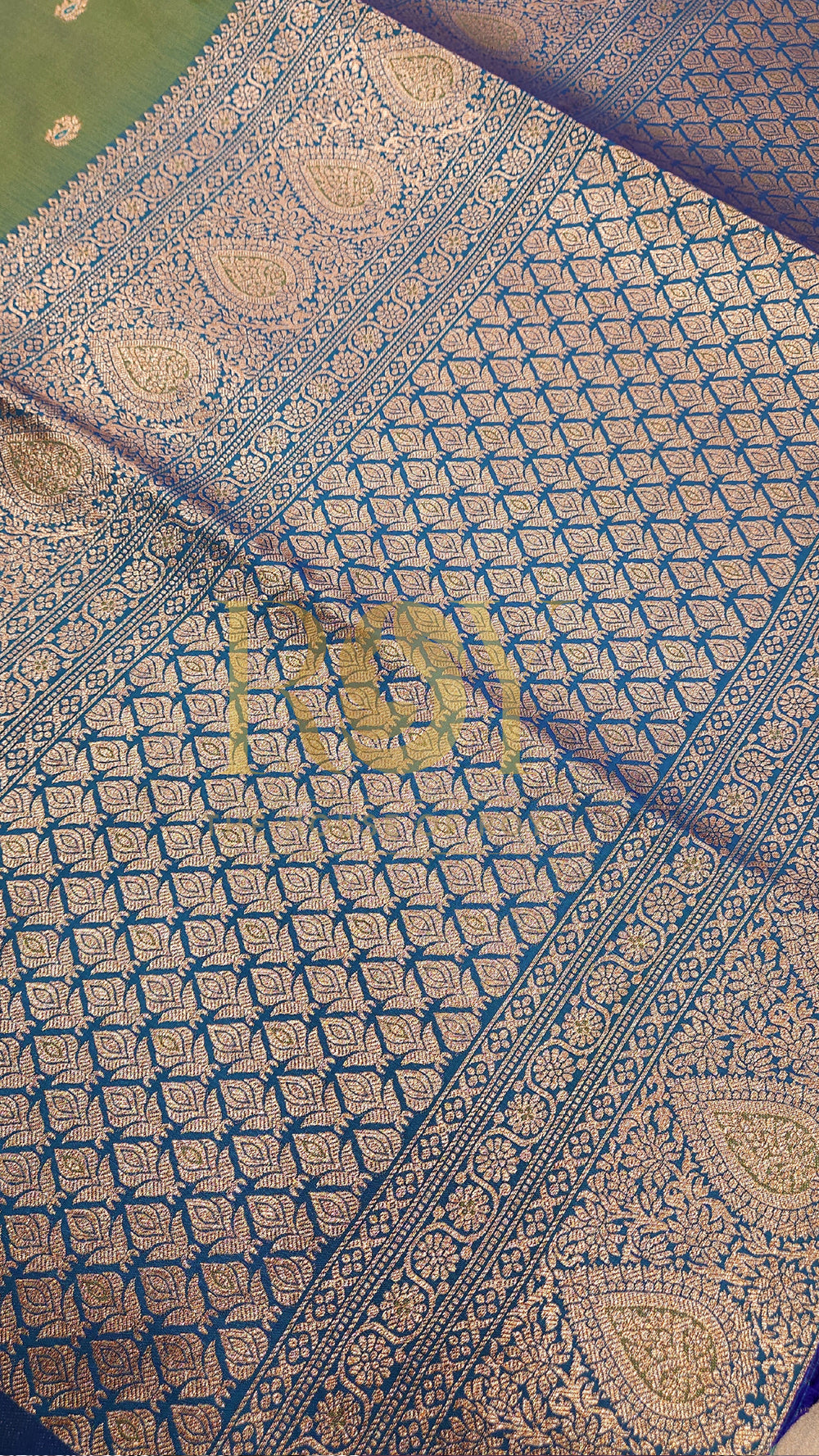 Moss green with peacock blue mix soft silk