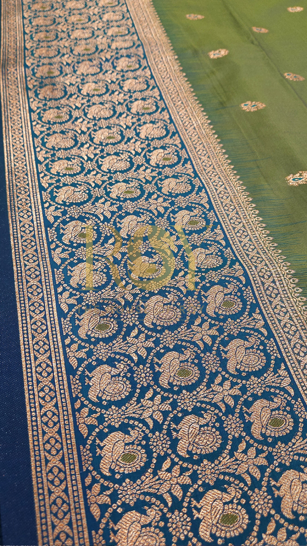 Moss green with peacock blue mix soft silk