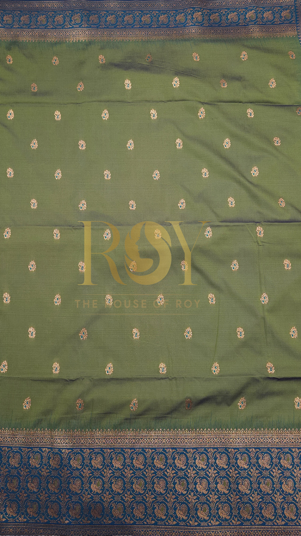 Moss green with peacock blue mix soft silk