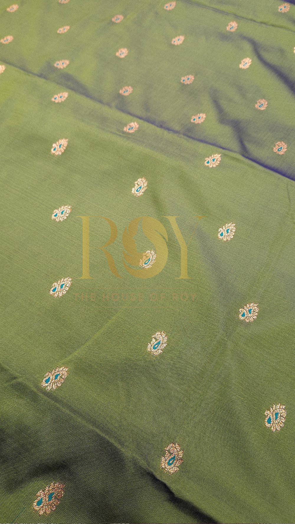 Moss green with peacock blue mix soft silk