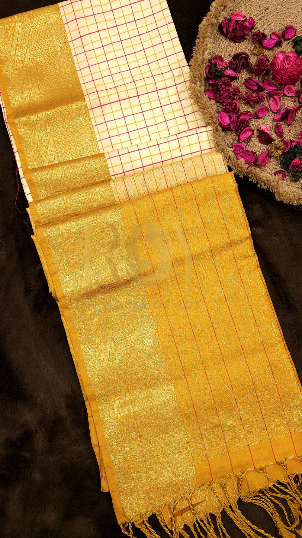 Mustard and Pink Kattam Cream Luxury Soft Silk Saree