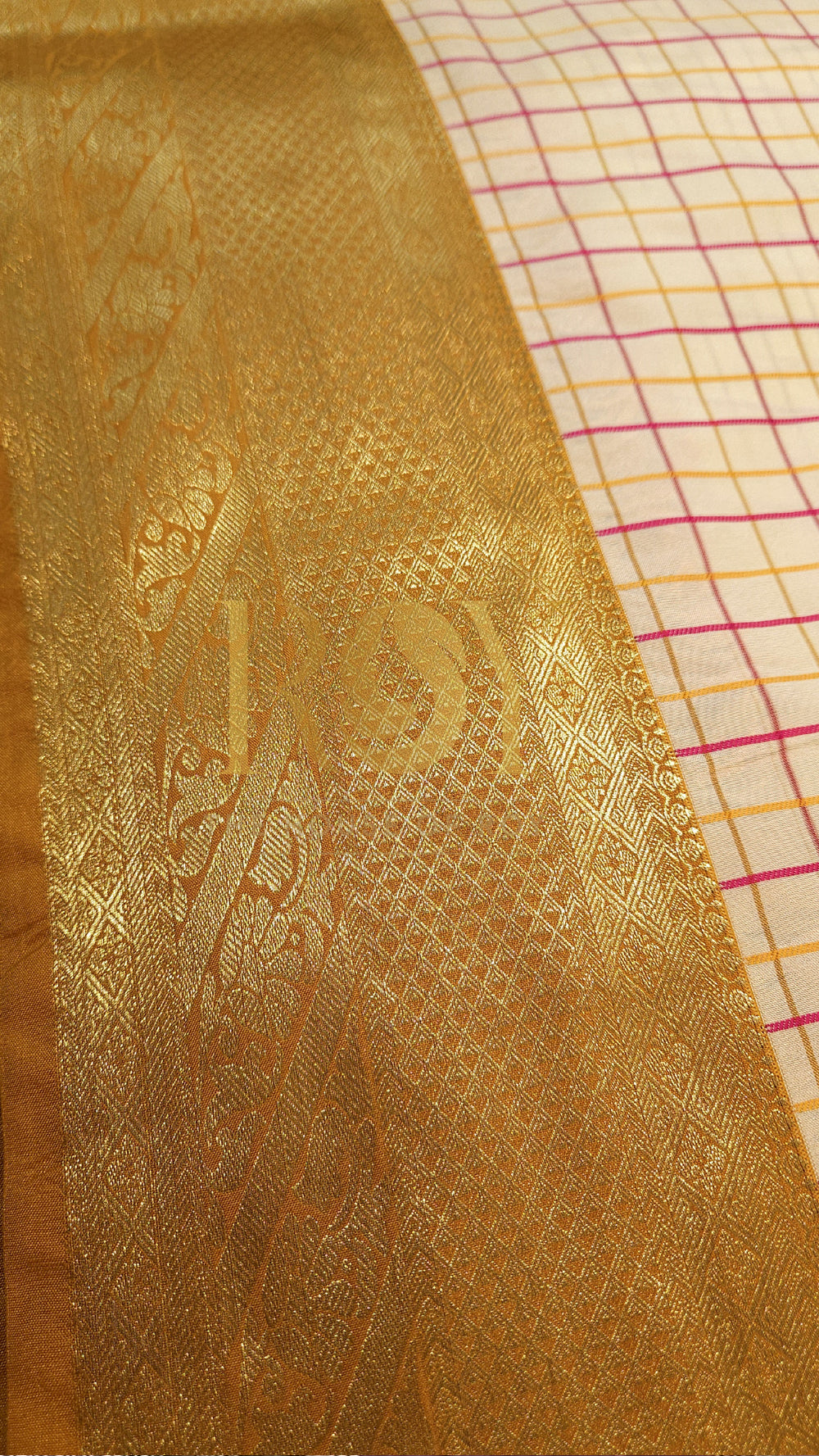Mustard and Pink Kattam Cream Luxury Soft Silk Saree