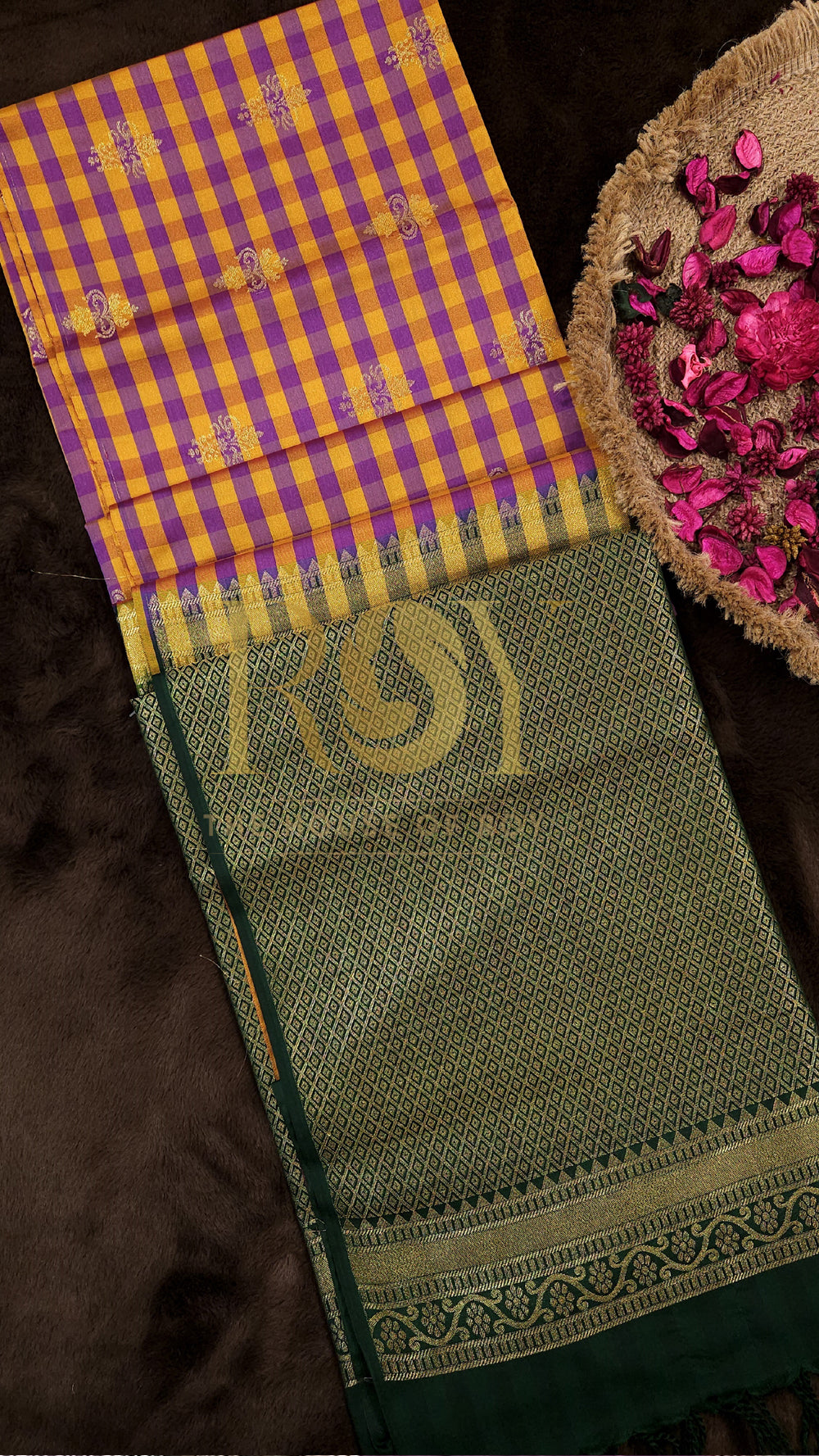Mustard and Purple Kattam Luxury Soft Silk Saree