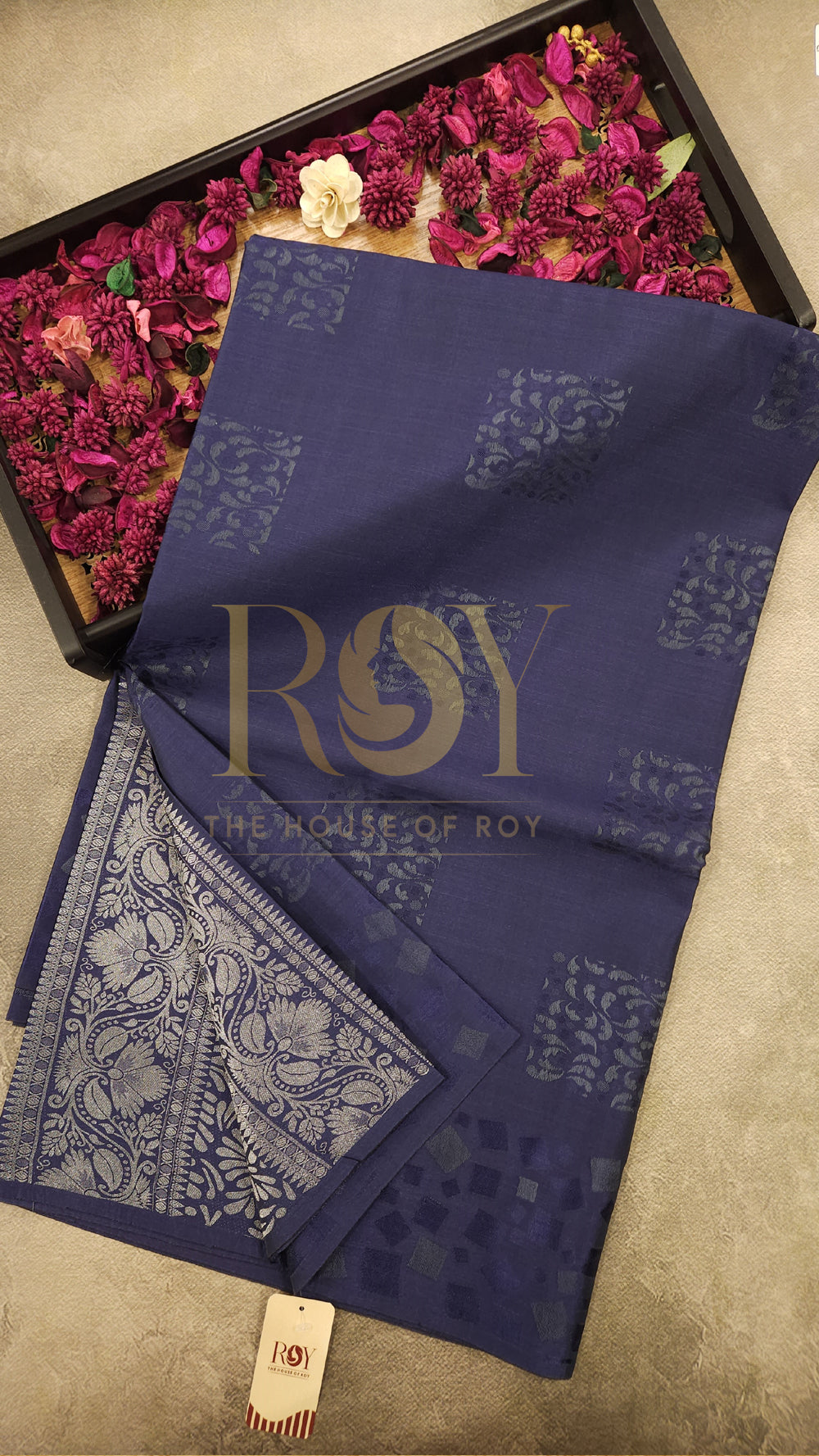 Navy blue Embossed silk