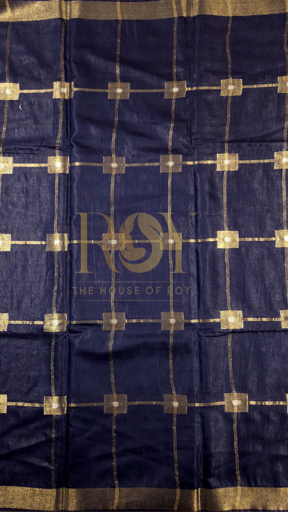 Navy blue check Liva cotton Saree