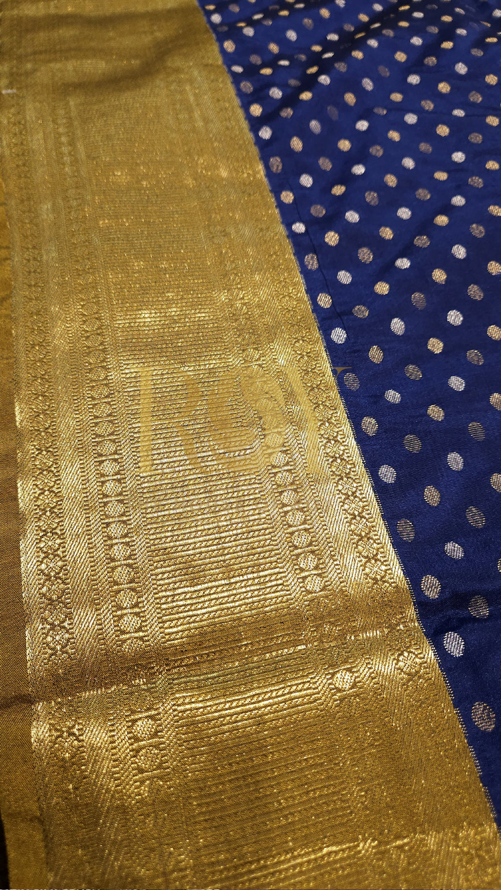 Navy Blue Polka Dot Luxury Soft Silk Saree