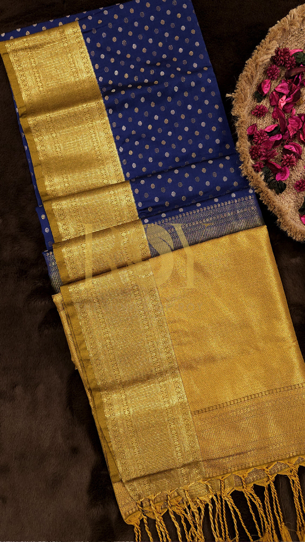 Navy Blue Polka Dot Luxury Soft Silk Saree