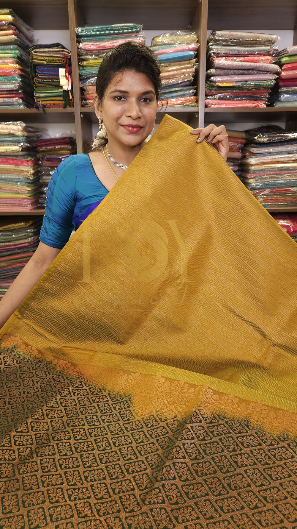 Ochre Yellow Brocade Silk Saree