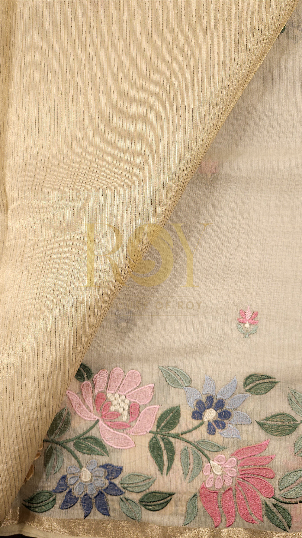 Off White Floral Embroidered Chandheri Silk Saree